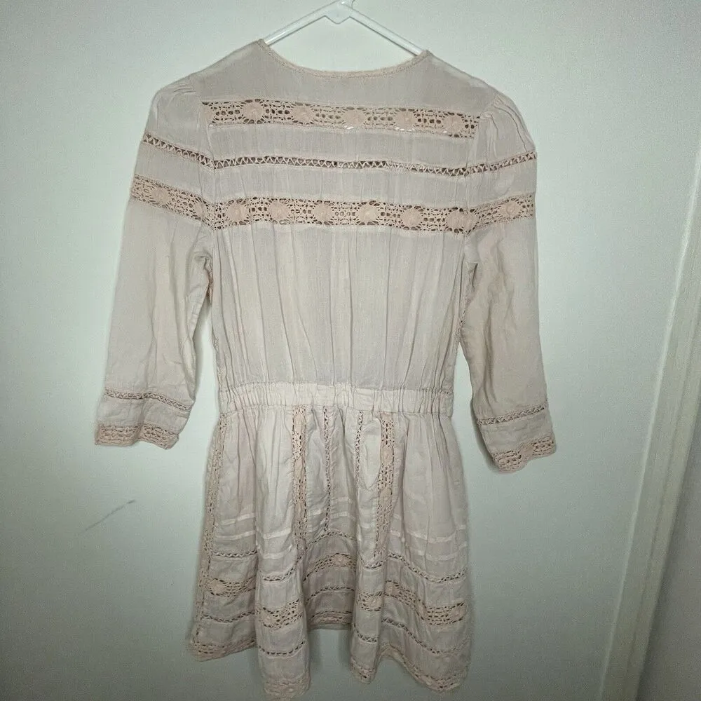 Tularosa Payton Pale Pink Mini Dress Boho Fit Flare Long Sleeve Lace Size Small - Image 9