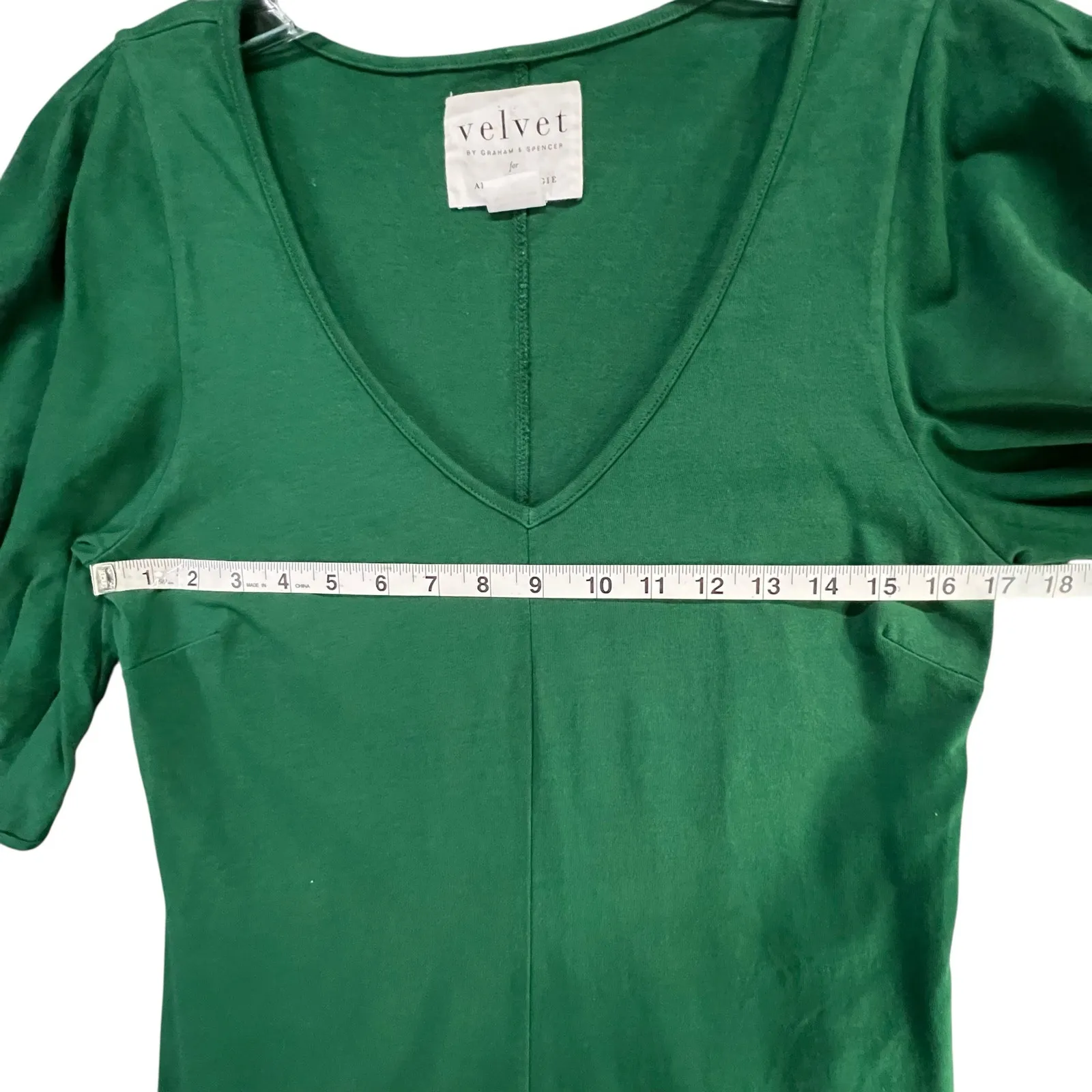 Anthropologie Velvet Graham Spencer Dress Womens S Green Puff Sleeve Timeless - Image 5