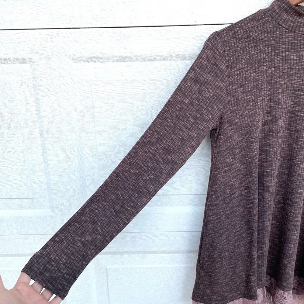 LOGO Lori Goldstein Womens Tunic Shirt Knit Lace Trim High Neck Small - Image 7