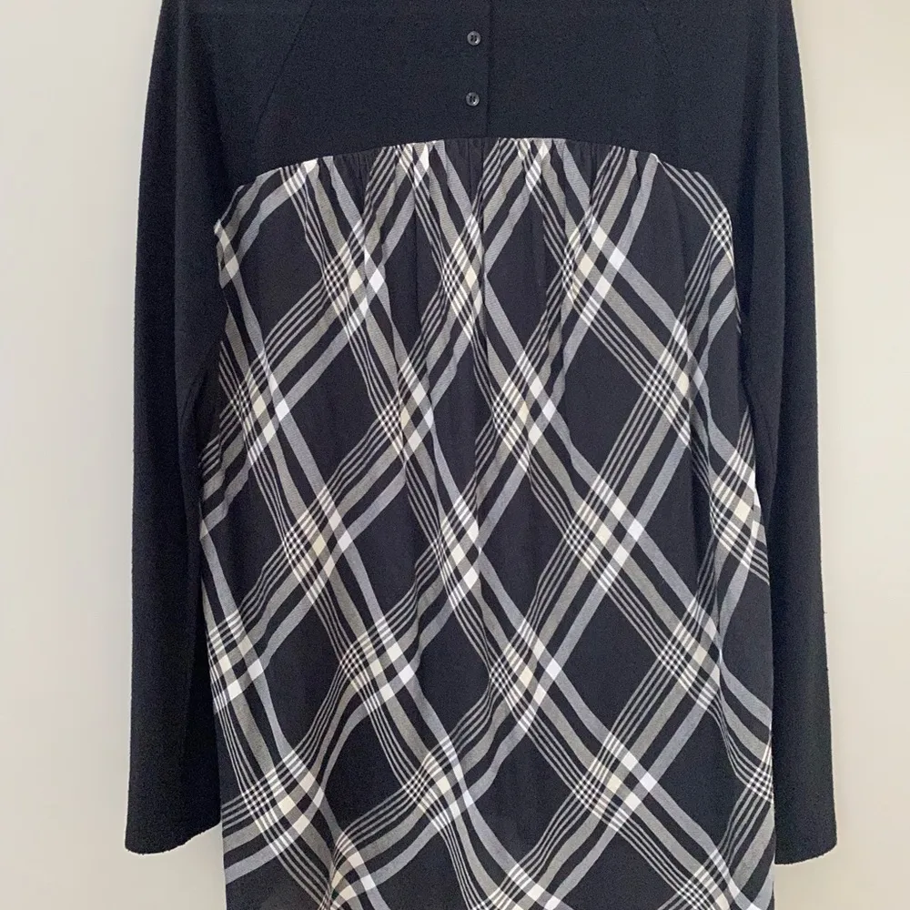 LOFT Ann Taylor Womens Black White Plaid Pull Over Tunic Long Sleeve Top Size S - Image 5