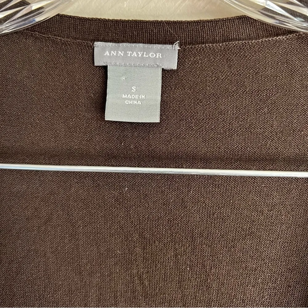 Ann Taylor Chocolate‎ Brown Long Line Lightweight Silk Cashmere Nylon Cardigan - Image 4