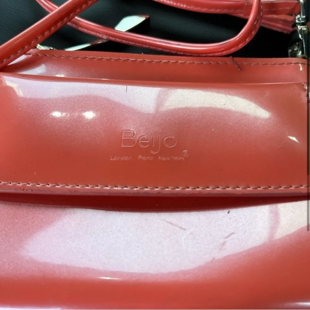 Beijo Patent Coral Mini Purse with Crossbody Strap and Wristlet Strap Detachable Pink - Image 2