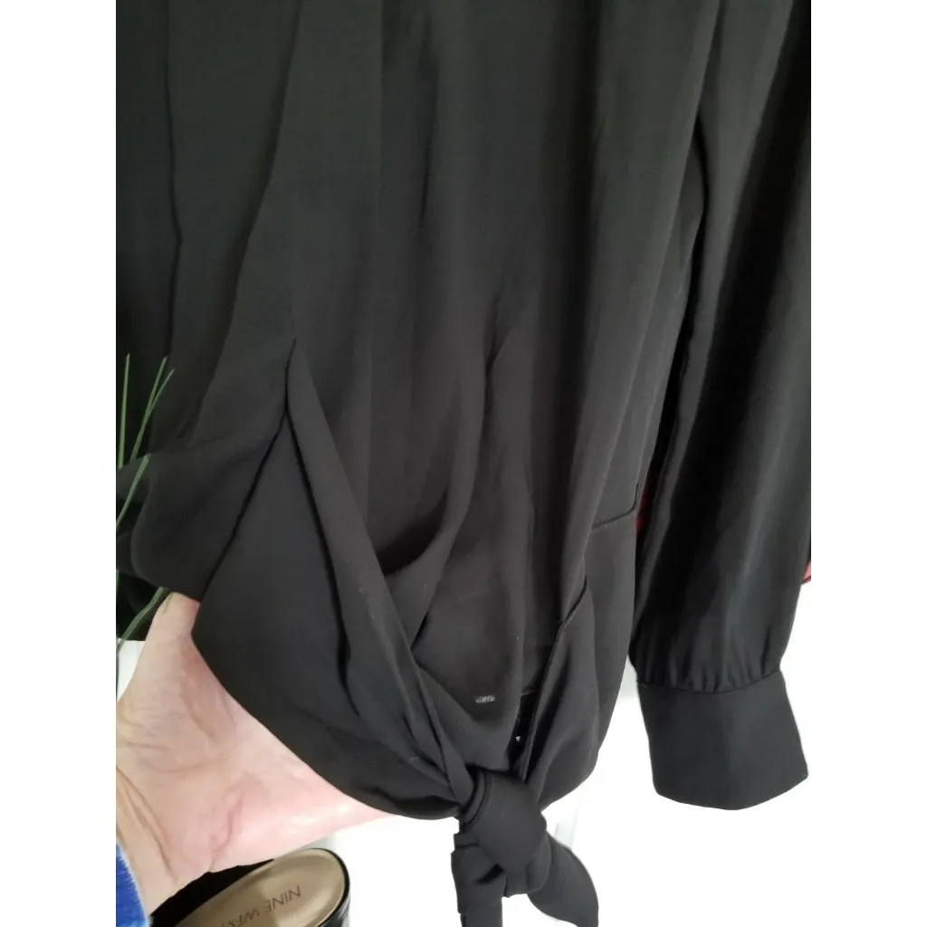 Chelsea28 Womens Faux Wrap Top Long Sleeve V Neck Blouse Black Size (M) - Image 11