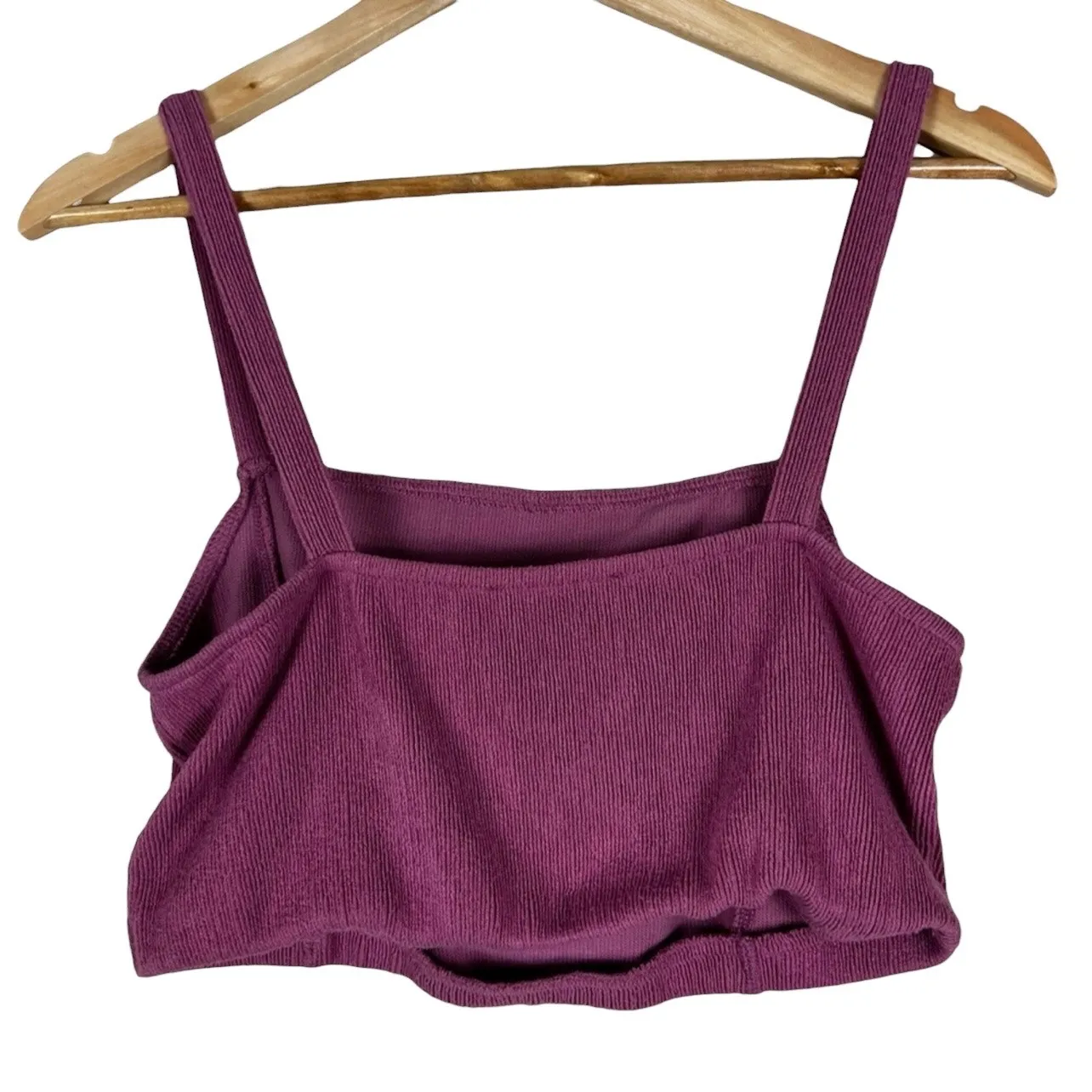 Zara Textured Crop Top Womens L Purple Square Neck Stretch Clean Girl Minimalist - Image 3