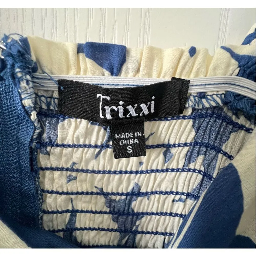 Trixxi Blue And White Puffy Floral Mini Dress With Off Shoulder Sleeves - Image 3