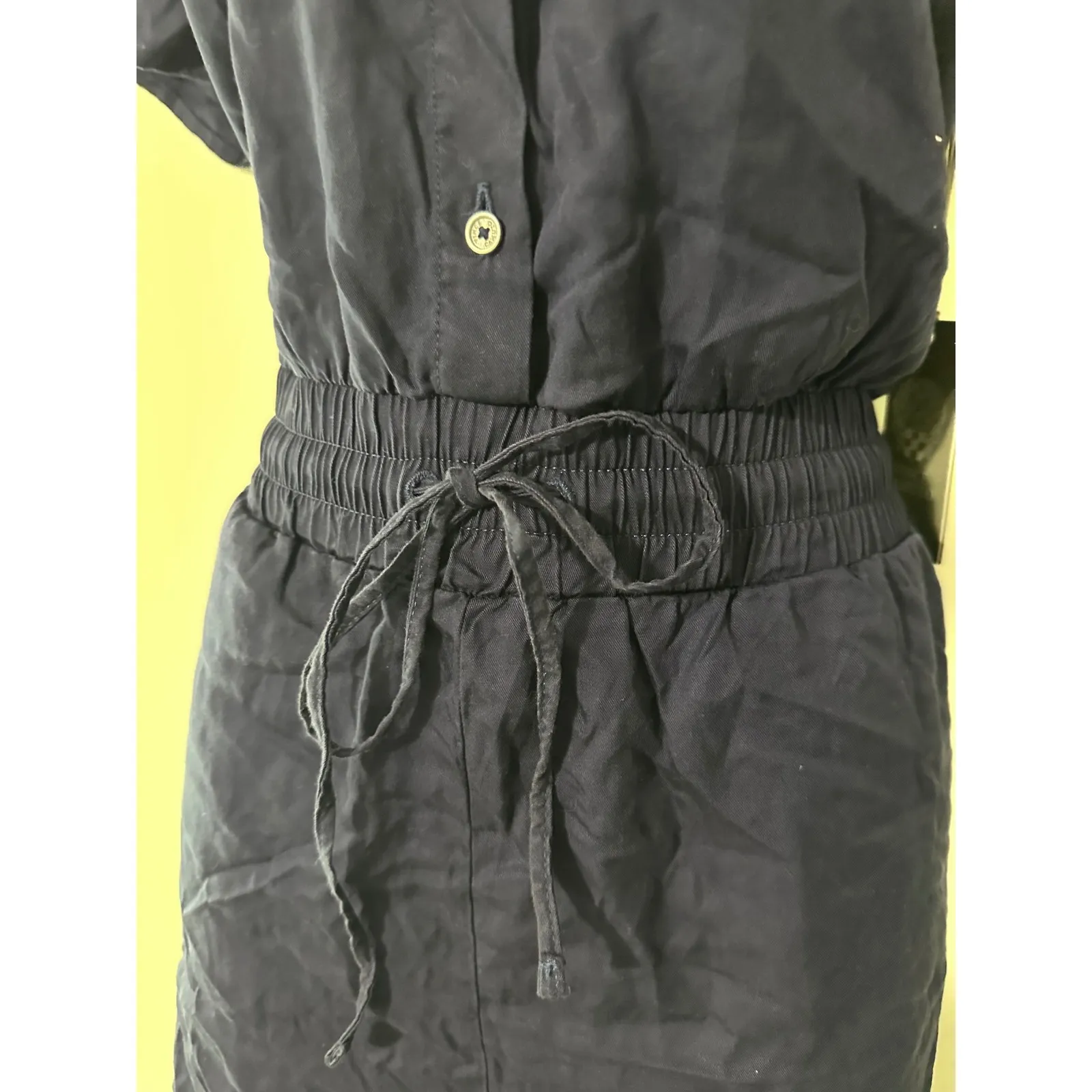 Vince Camuto Navy Blue Short Sleeve Button Front Romper Drawstring Waist Size M‎ - Image 5