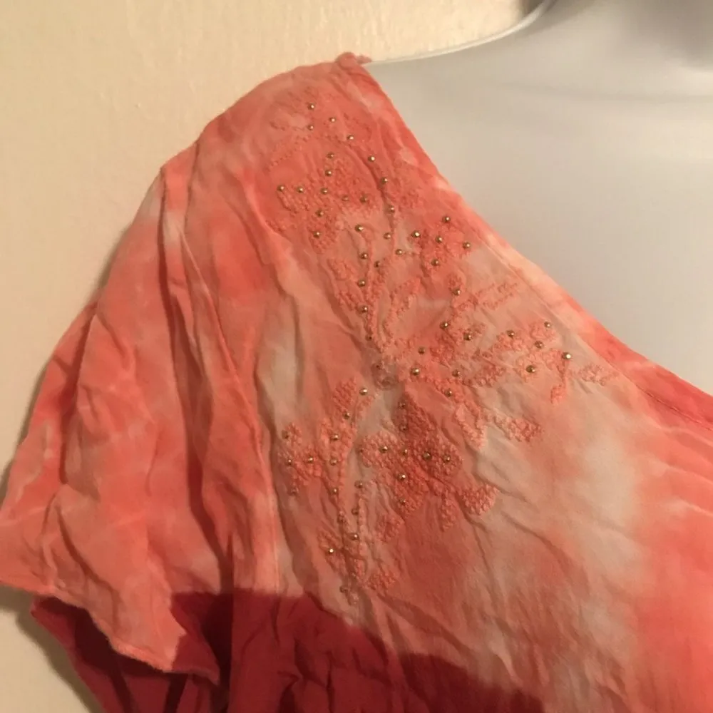 Dress Barn Tie Dye Shark Bite Hem Linen Top - Image 3