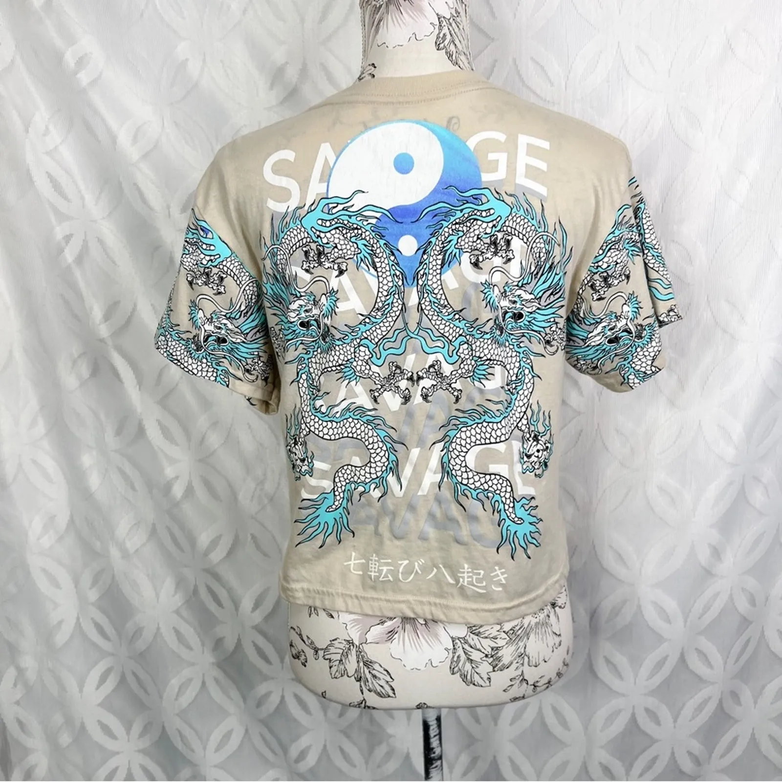 Weekend‎ Warriors Chinese Dragons Crop Tee Size S Blue - Image 4