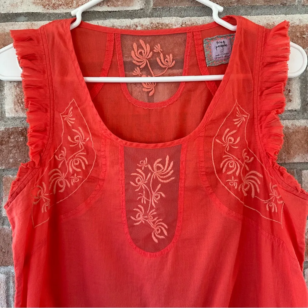 Free People Vintage Y2K Tank Top Embroidered Boho Women’s Small Coral Red - Image 2