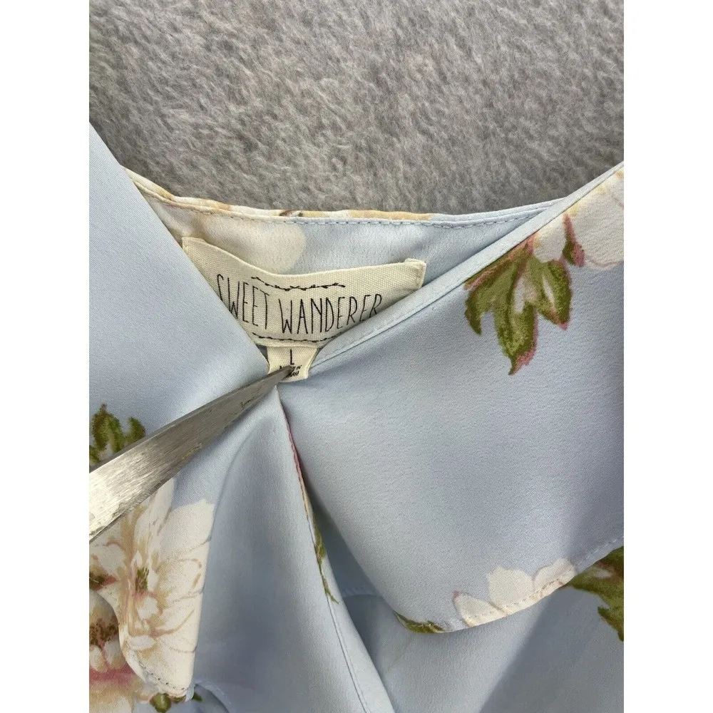 Sweet Wanderer Women's Light Blue Dress Floral Off Shoulder Large Sweetheart - Image 7