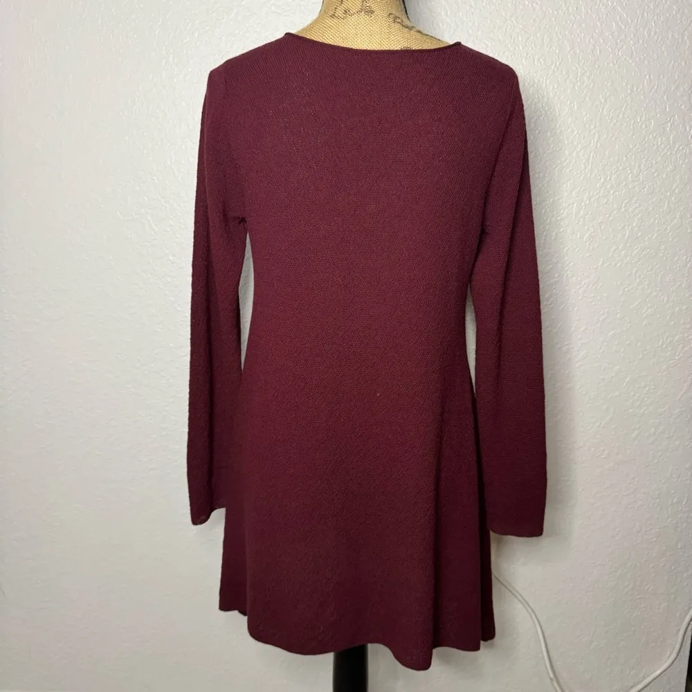 Eileen Fisher Wool Tunic Sweater Dress Size S Burgundy Long Sleeve V Neck Flowy - Image 9