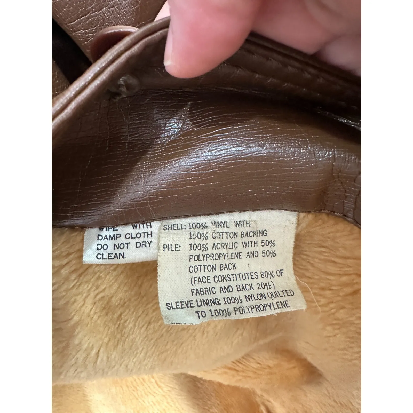 Vintage Novina Mr. Murray Brown Faux Leather Coat 70s Mod Retro Shearling Lined Size 16 - Image 6