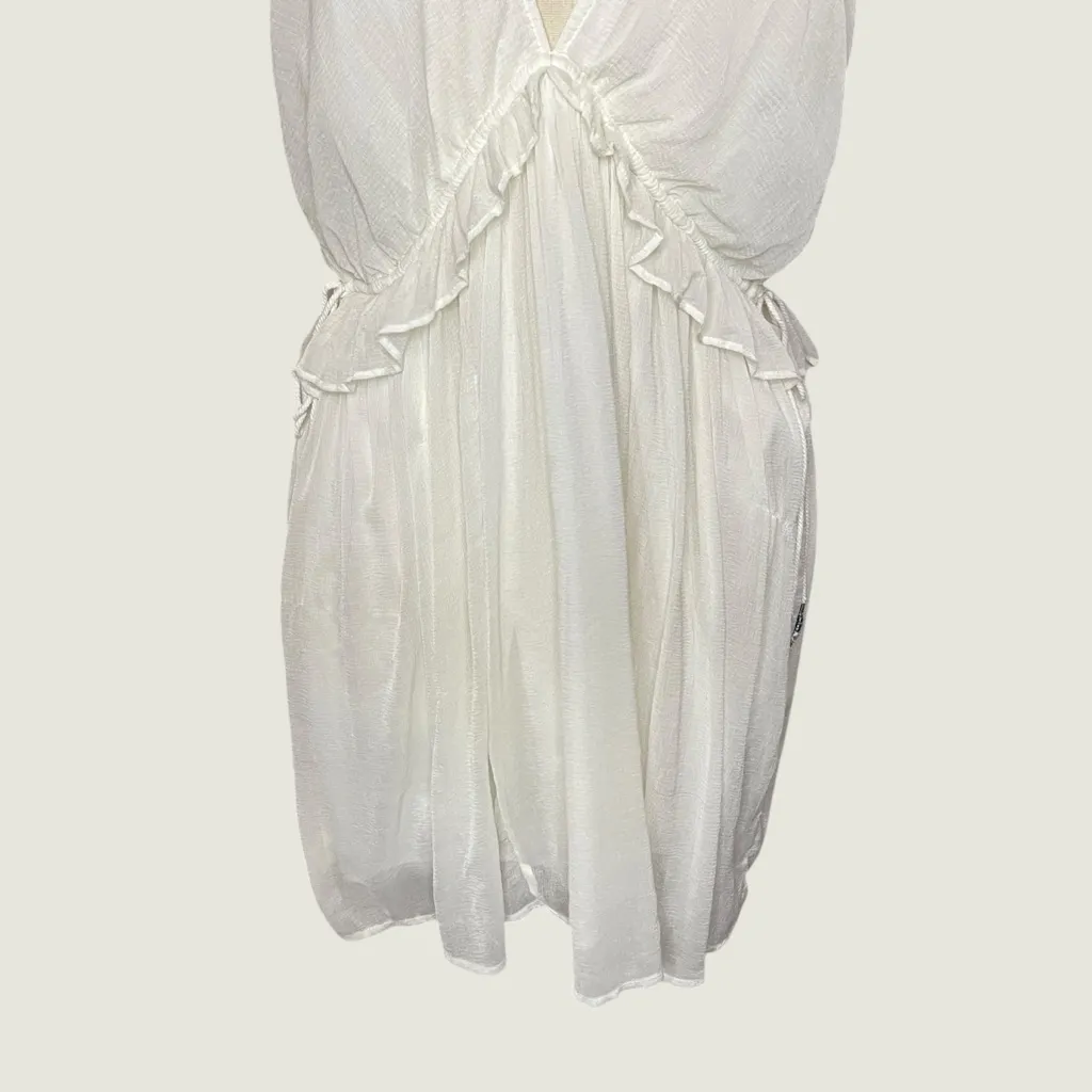 FREE PEOPLE Rio Grande Mini Dress in Ivory/White Drawstring Waist, Large - Image 5