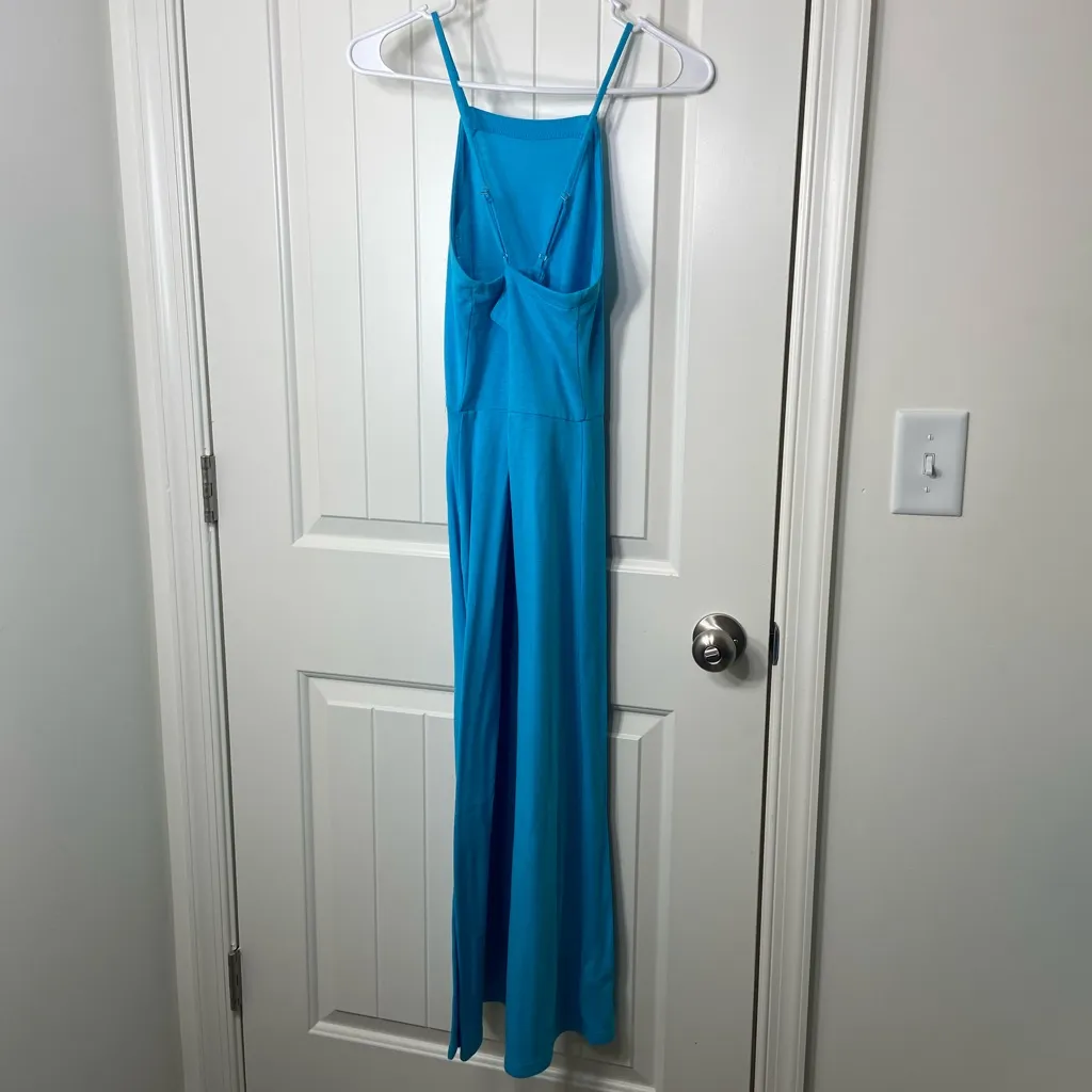 LOFT Lou & Grey women’s bright blue high neck‎ crossed strap midi stretch dress - Image 3