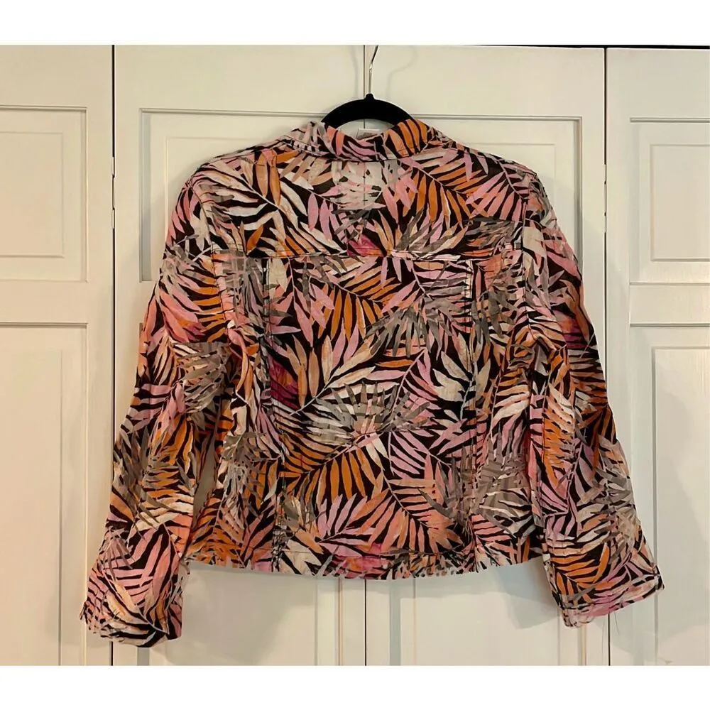 Ruby Red leaf print linen blend sheer jacket 10p Orange Size 10 - Image 7