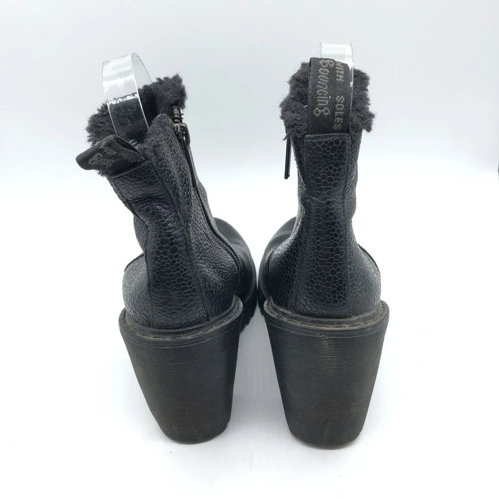 Dr Martens Magdalena Fur Lined Boots Block Heel Pebbled Leather Black Womens 5 - Image 5