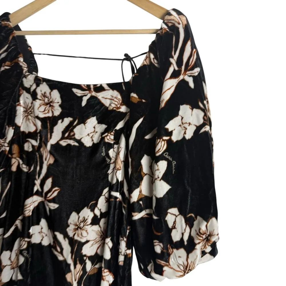 Cara Cara Adolophone Black Floral Print Velvet Square Neck Mini Dress Size Small - Image 7
