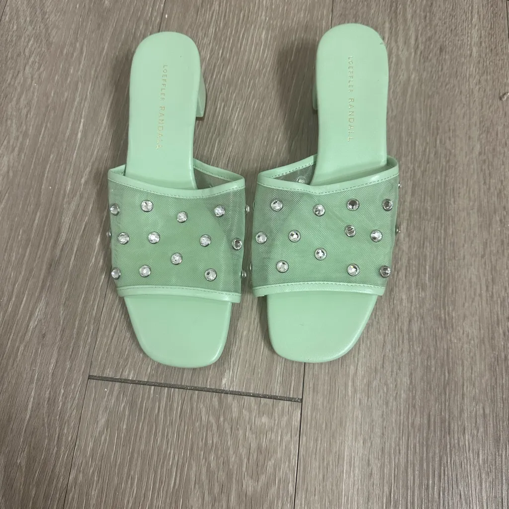 Loeffler Randall Mint Mesh Crystal Slide Heels Mules Size 8 - Image 2