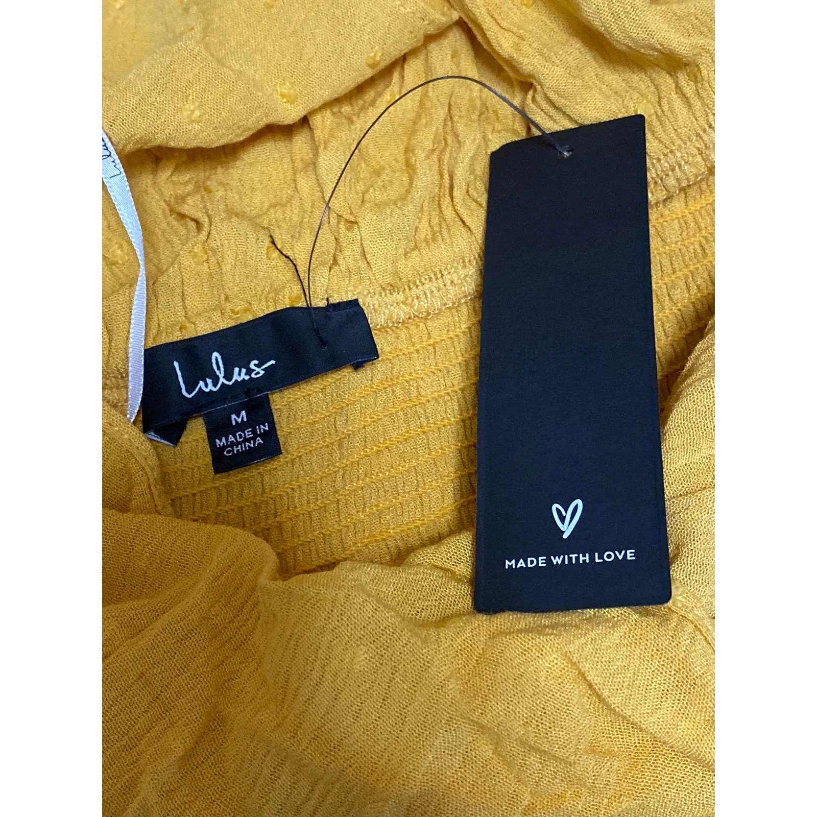 NEW Lulus Yellow Ruffle Smocked Off the Shoulder Wide Leg Romper Jumpsuit Size M - Image 3