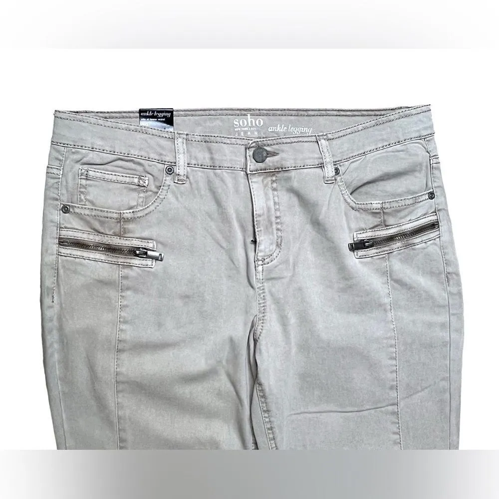 Soho NY&C Gray Tapered Leg Exposed Zippers‎ Ankle Jeans 12 Y2k Hipster Punk NWT - Image 3