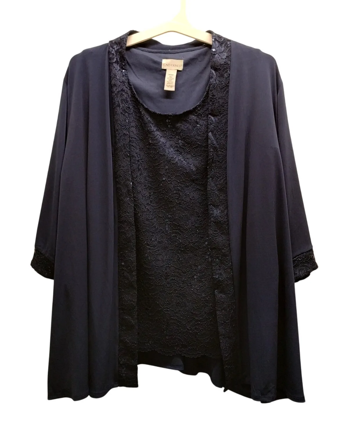 NWT Catherines Plus Size 34WP Navy Blue Sequin Lace Tank & Matching Cardigan Set - Image 1
