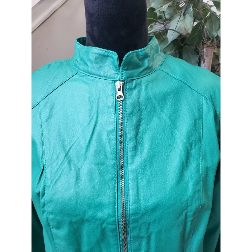 Jessica London Women's Teal Leather Long Sleeve Two Way Zipper Jacket Size 14 - Image 2
