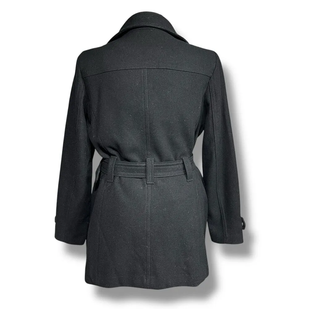 Express Womens Wool Blend Jacket Belted Asymmetrical Zip Trench Coat Black XL - Image 4