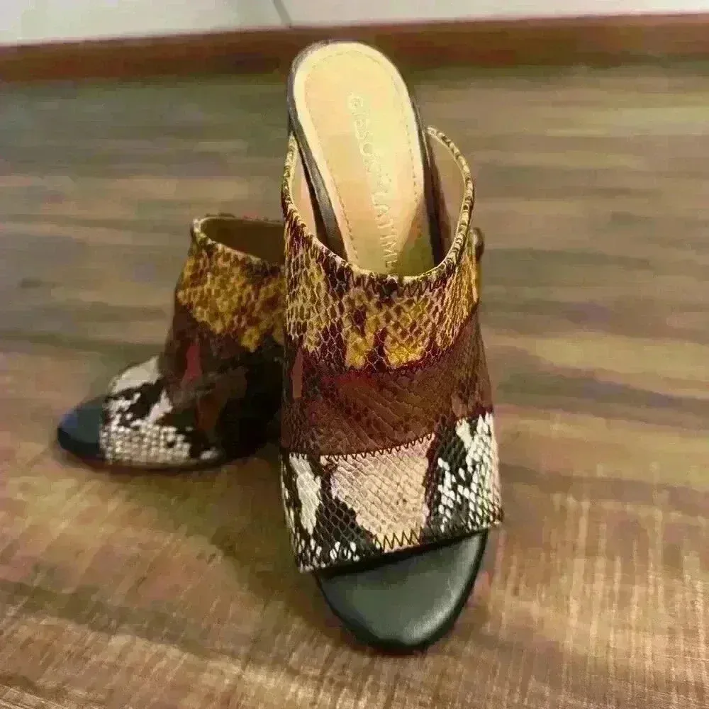 Gibson Latimer Snakeskin multicolor Leather mule block heels Sz‎ 7 - Image 8