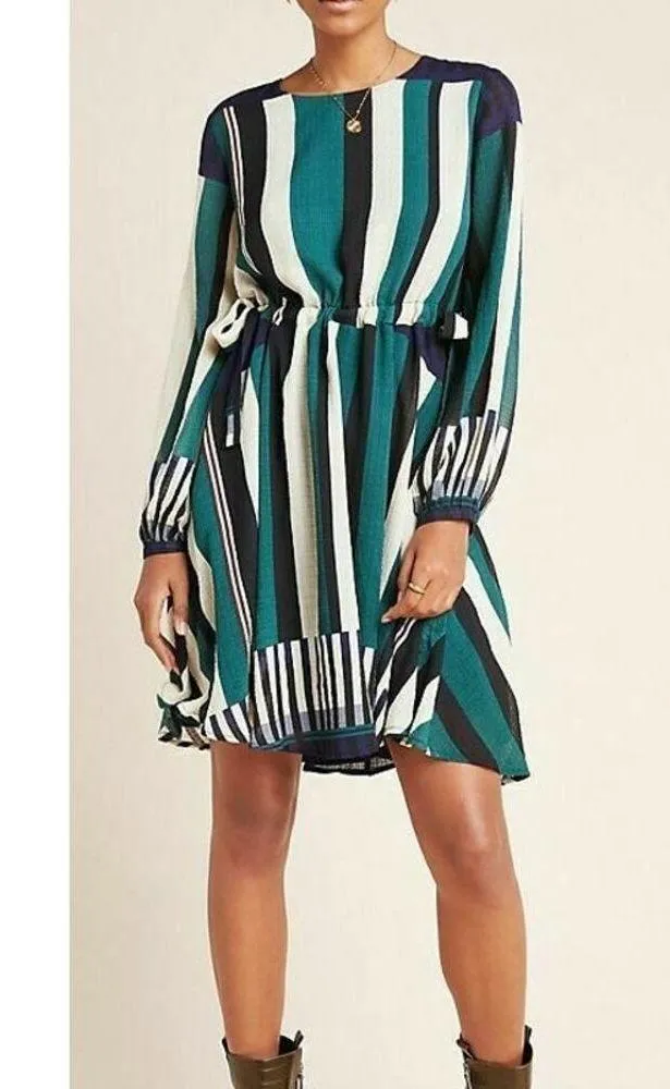 [Anthropologie] Sunday in Brooklyn Striped Green Leger Dress Long Sleeve Size XL - Image 2