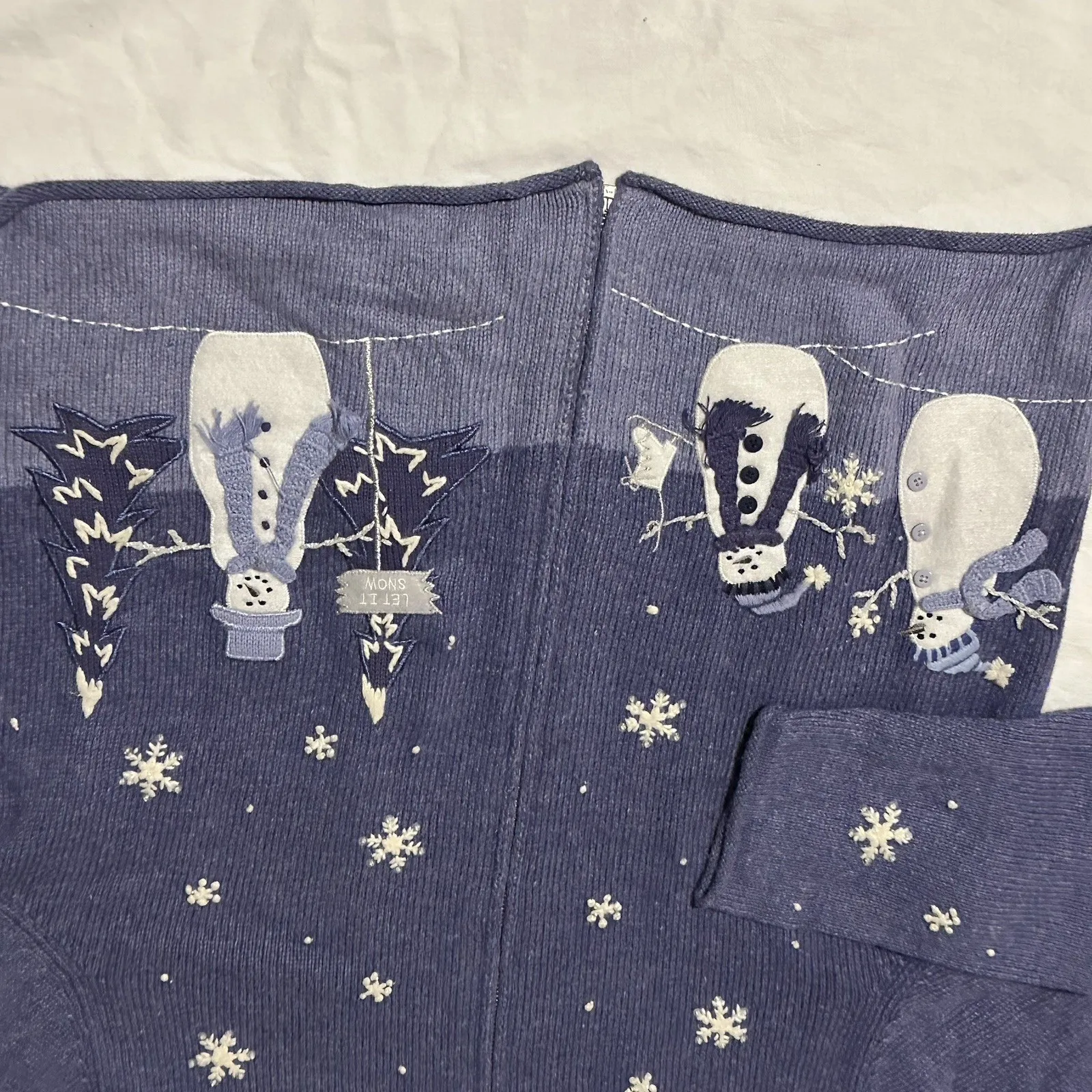 Croft & Barrow Sweater Womens Large Zip Cardigan Snowman Embroidered Christmas - Image 2