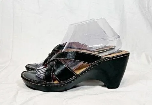 Vintage 90s/Y2K Cherokee Black Leather Criss Cross Wedge Sandals~8.5~  - Image 4