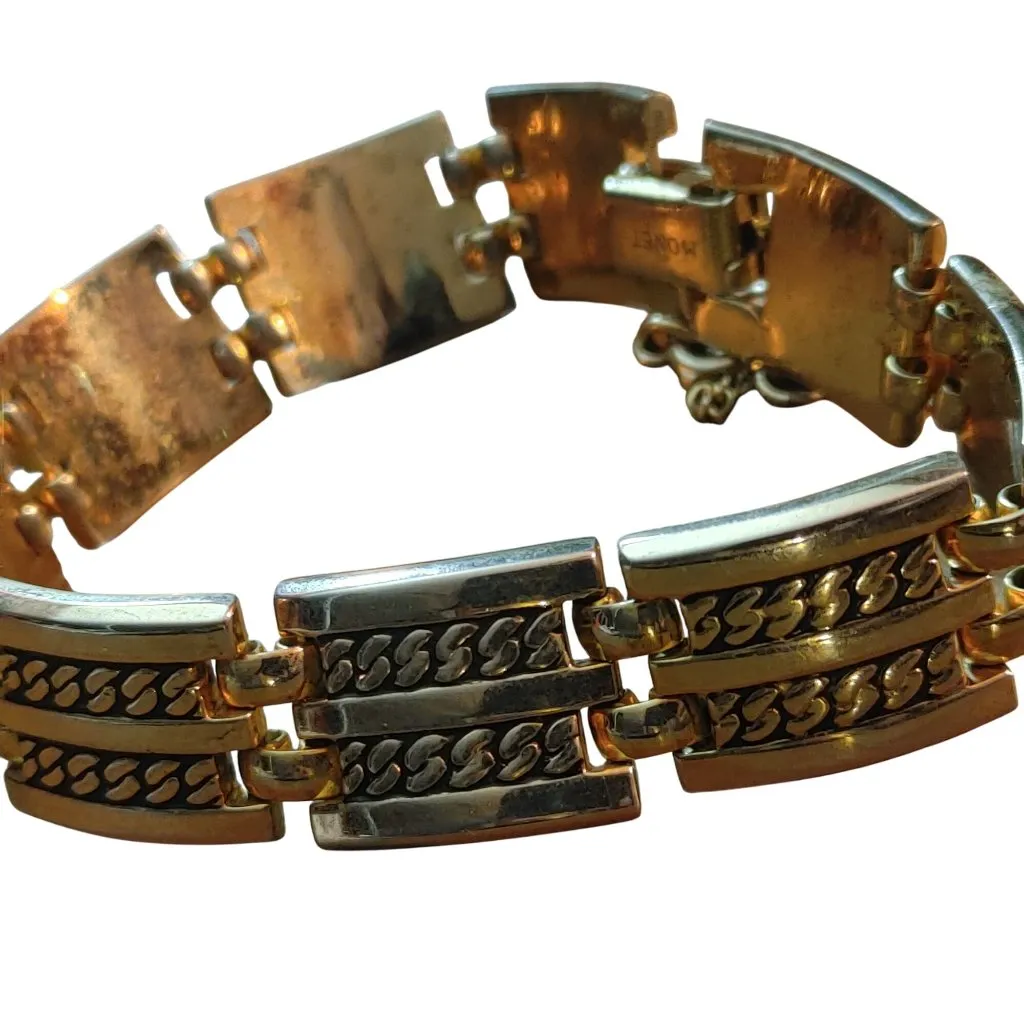 Vintage Monet Gold Tone Chain Link Hinged Bracelet Safety Chain Large - Image 6