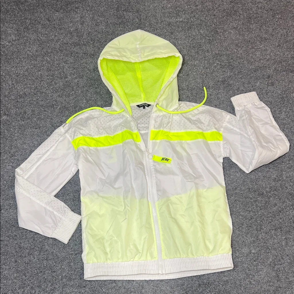 Bebe Sport Windbreak Jacket BEBE White & Yellow Size S - Image 2