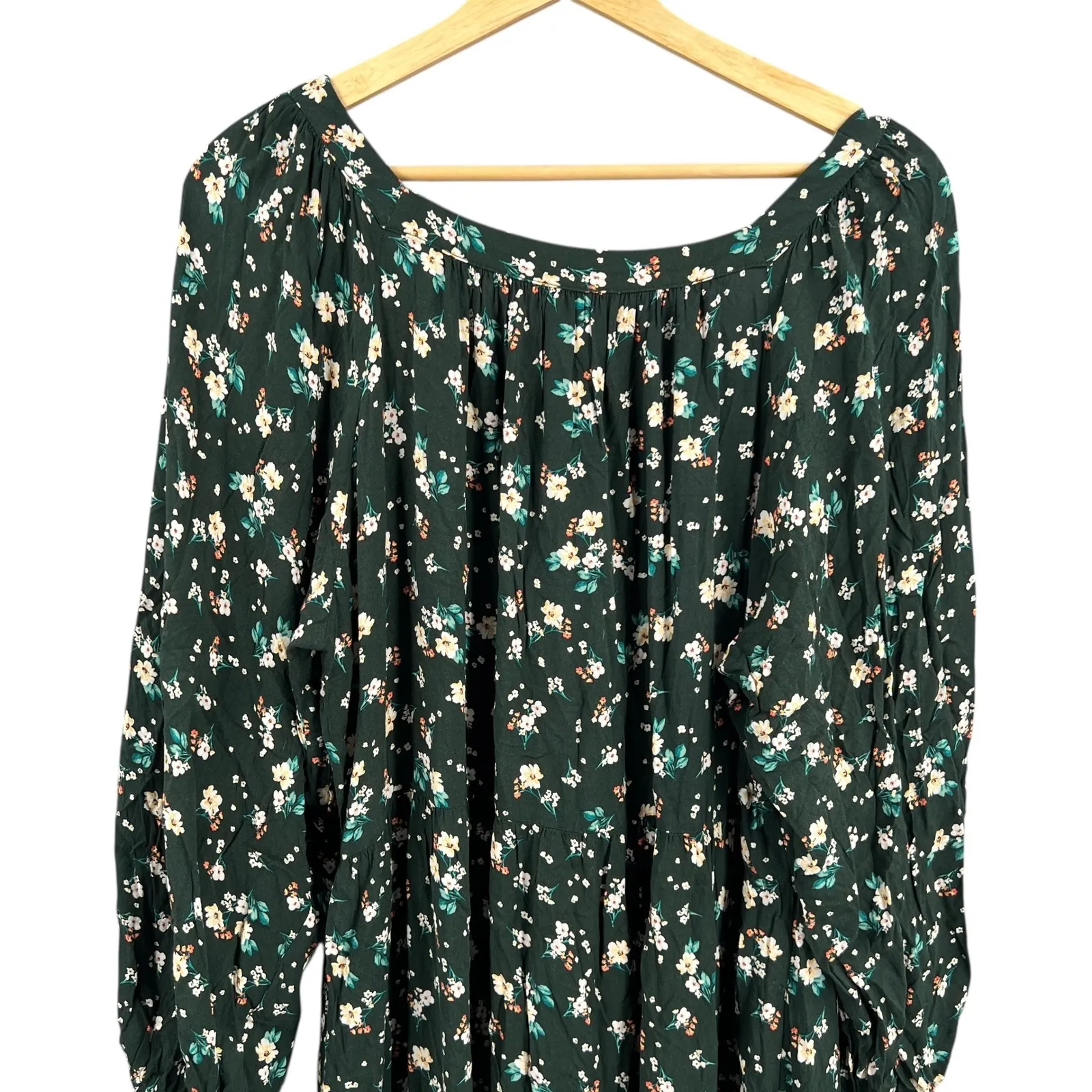 Old Navy XL Green Floral Button Front Midi Dress Long Sleeve Lightweight Boho - Image 4