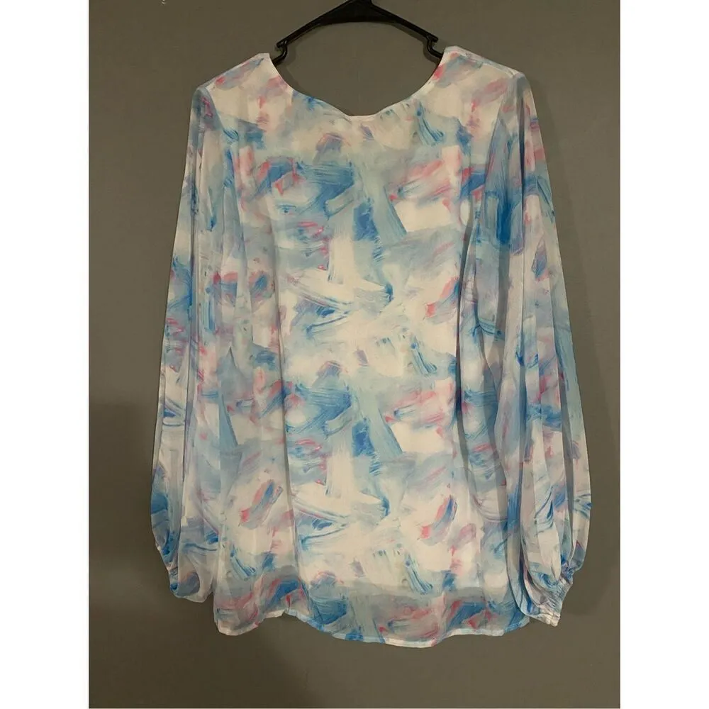 Qearal Long Sleeve V Neck Blouse Size Medium Blue - Image 2