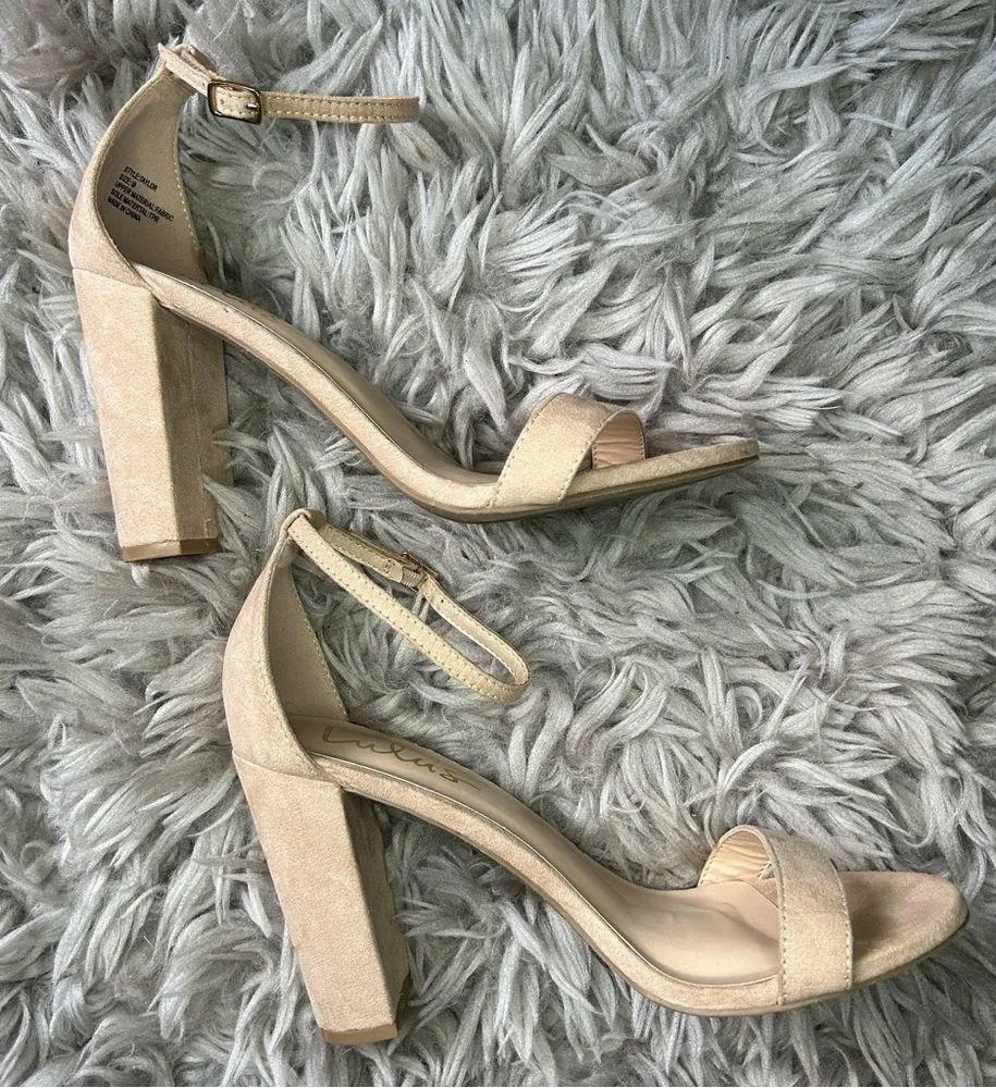 Lulus Taylor nude neutral faux suede sandal high heels women’s shoe size 9 - Image 5