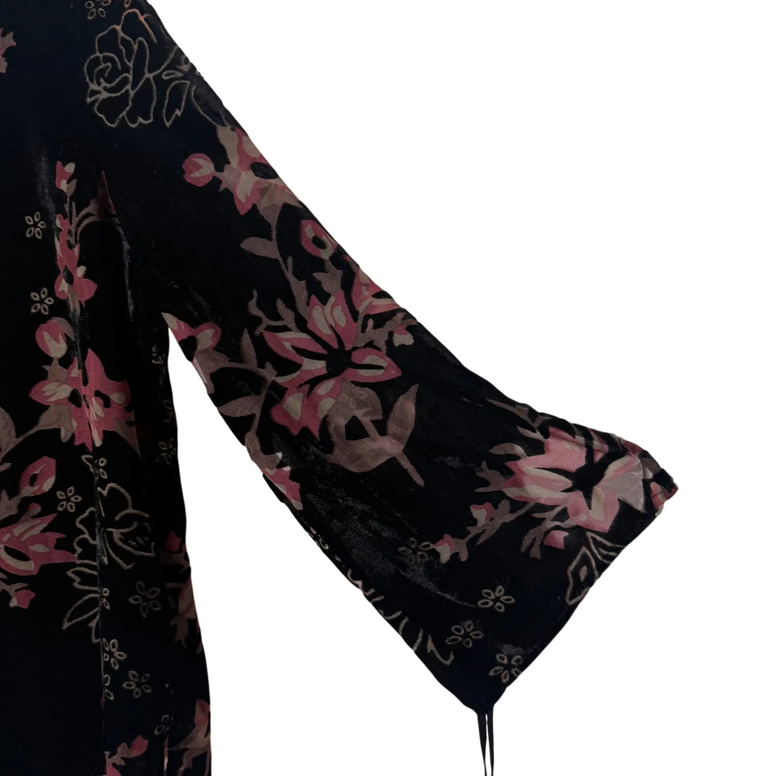 Dalia Velvet Burnout Dark Floral Bell Sleeve Top Size S Fairy Whimsigoth BOHO Black - Image 6