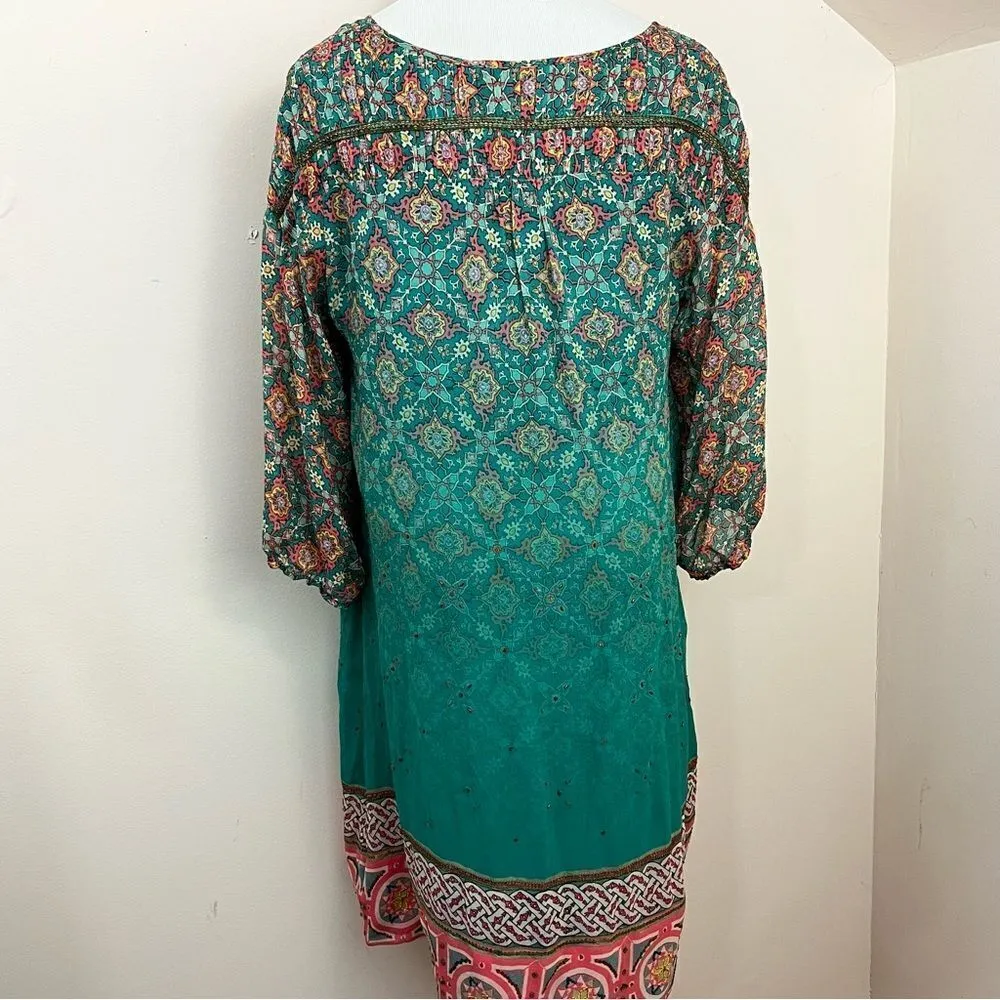 Anthropologie Tanvi Kedia Glimmering Ankita Dress Boho Teal Beaded S - Image 4