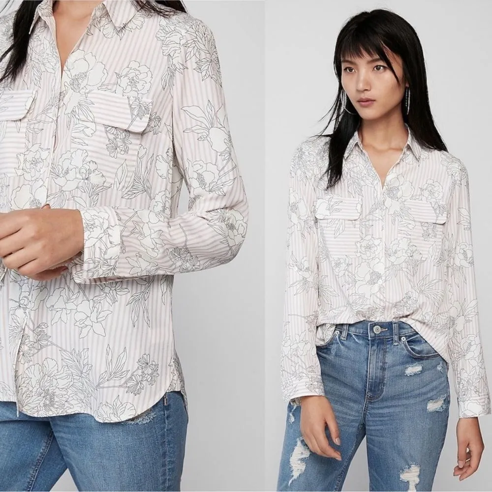 Express The City Shirt Silky Floral Button Down Shirt NEW Size XS - Image 2