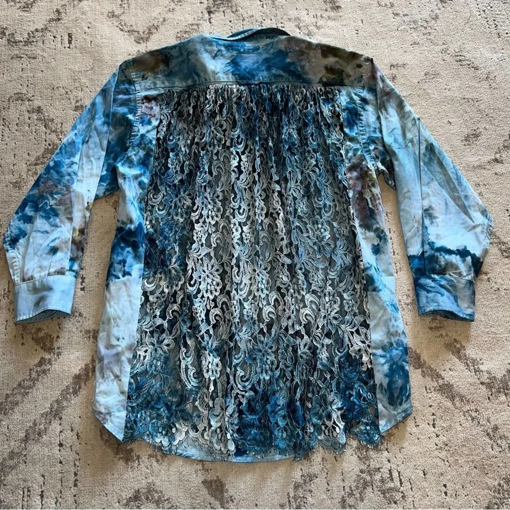 Heyne Bogut Tie Dye Lace Back Button Up Small Blue - Image 3