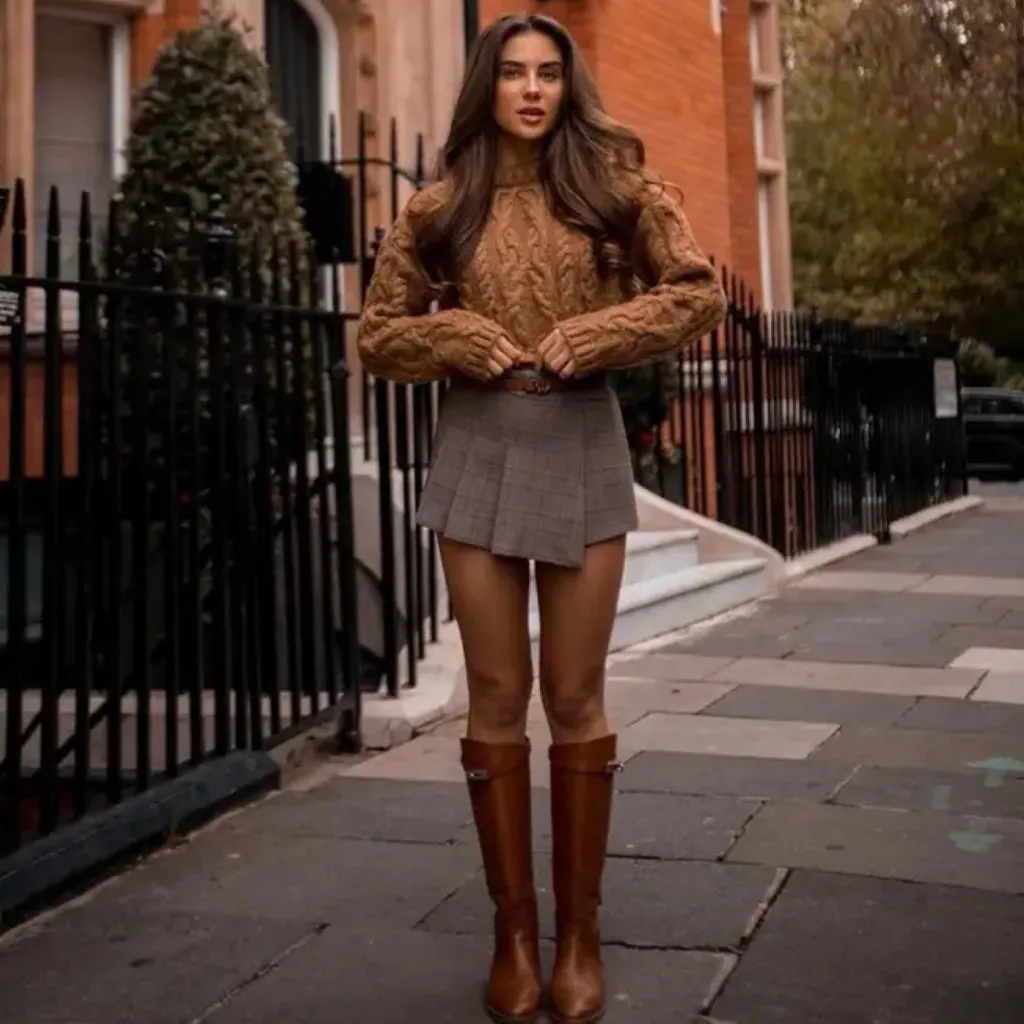 Zara Cable Knit Sweater Taupe Brown - Image 2