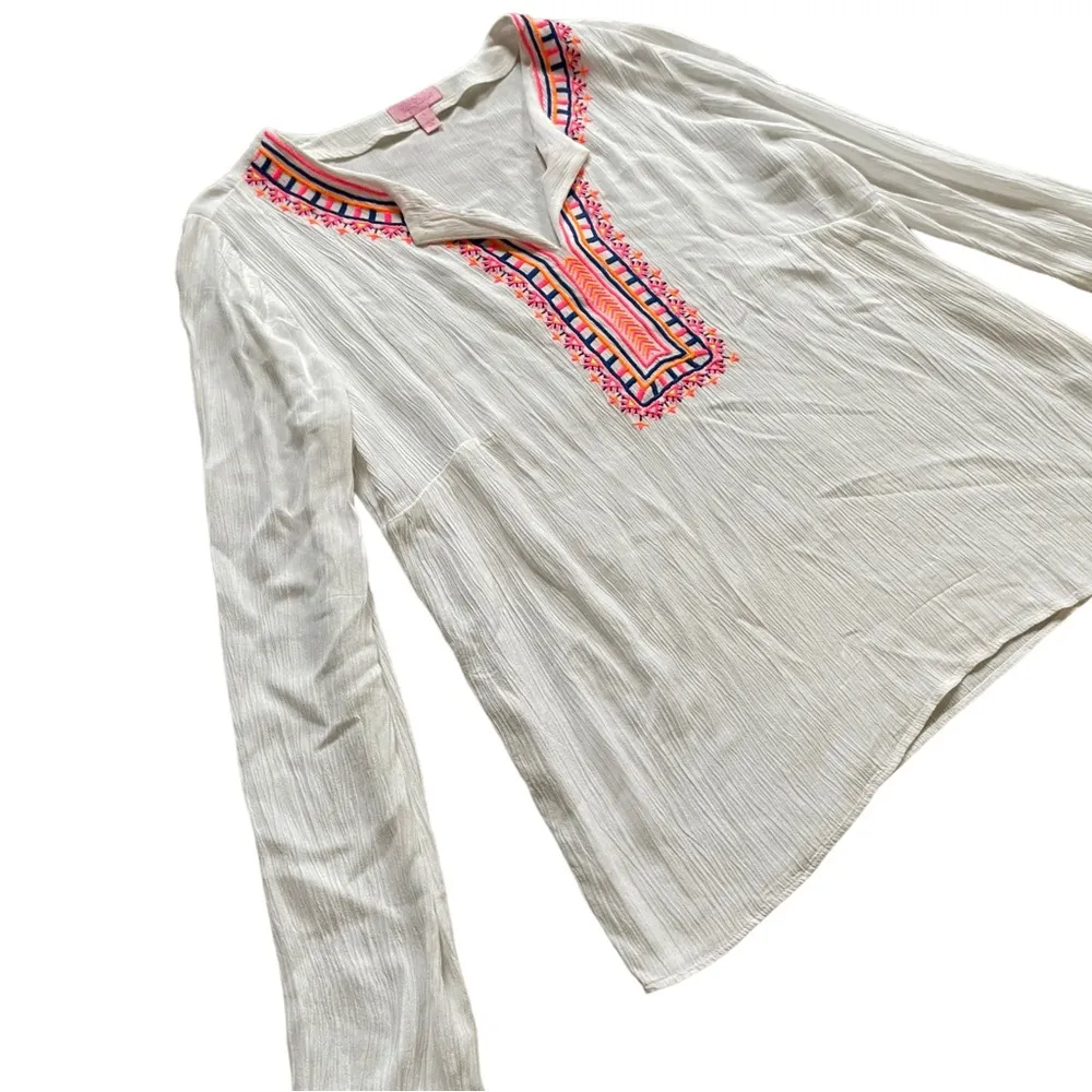 Lilly Pulitzer Dahle Embroidered White  Top Long Sleeve Women's Size Small A7 - Image 2