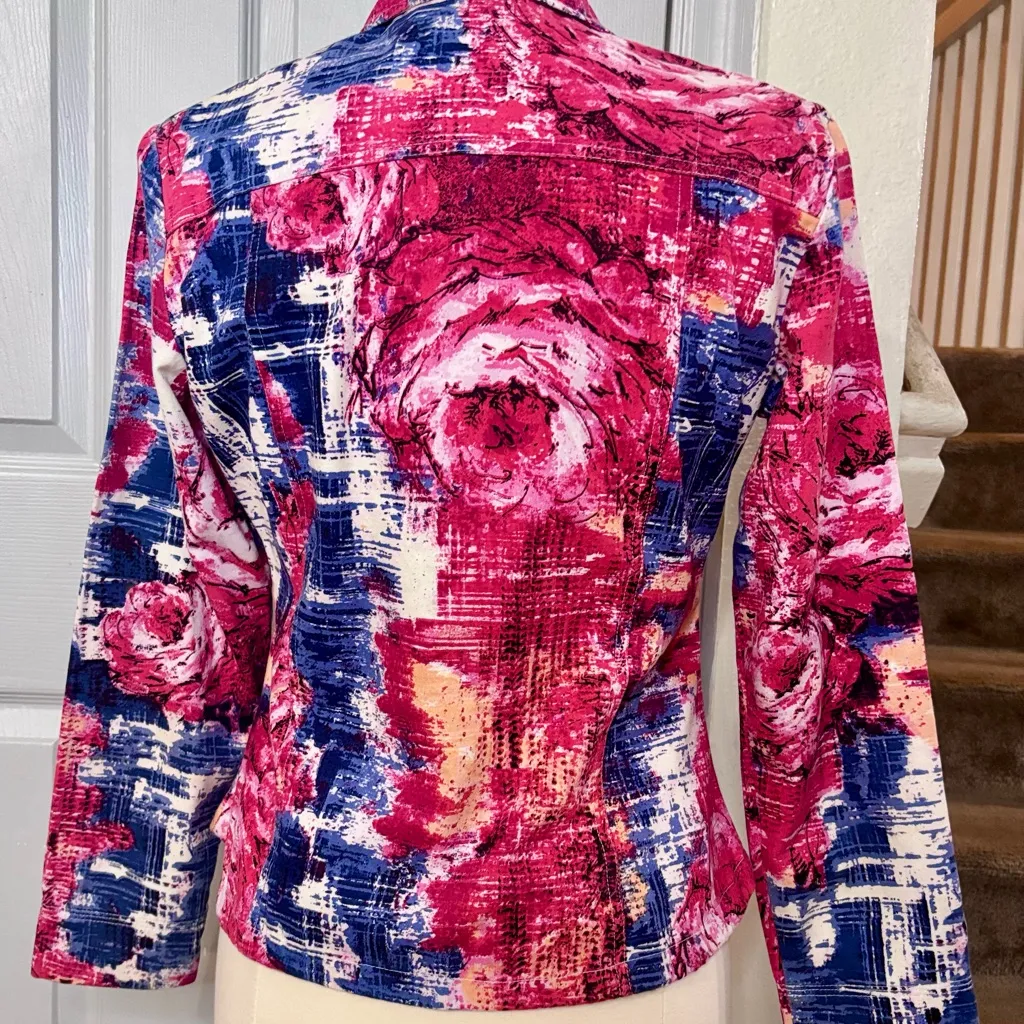 Chico’s Button Up Lightweight Utility Jacket Women’s Sz 0 Small Patriotic Vintag Blue - Image 7