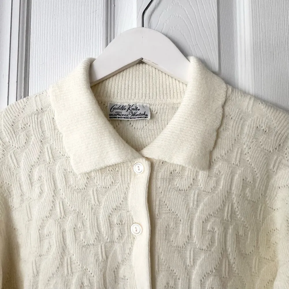 Cuddle Knit Wintuk Vintage Orlon Acrylic Collared Cable Knit Button Cardigan M Size M - Image 7