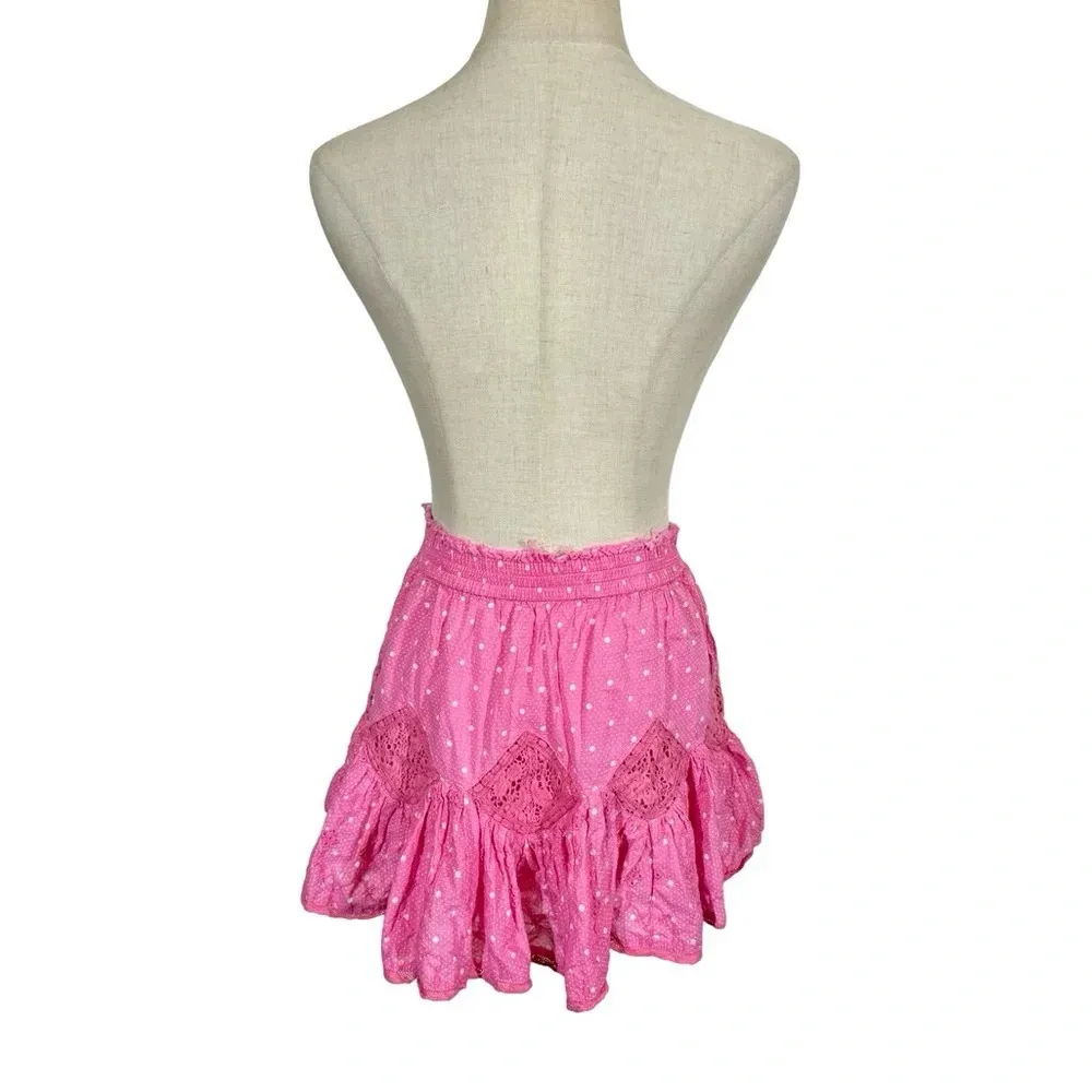 LoveShackFancy Adia Lace Crochet Polka Dot Mini Skirt Hot Pink Cherry - Image 10