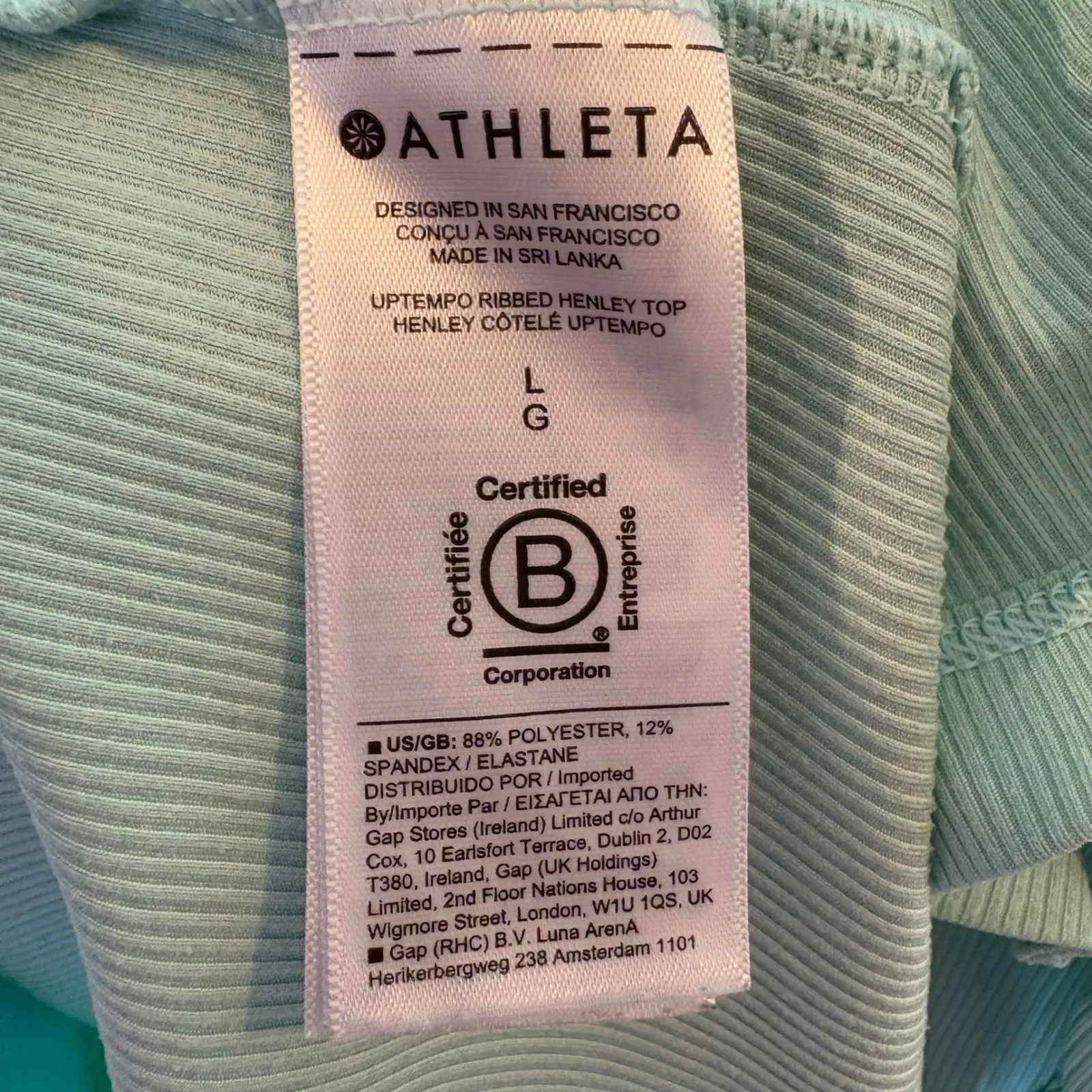Athleta Uptempo Ribbed Henley Top Long Sleeve‎ Seafoam Green Size Large - Image 5