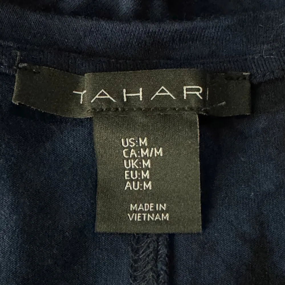 Tahari Medium Top Tie-Dye 3/4 Dolman Sleeves Stretch V-Neck Hi-Low Hem Navy Blue - Image 7