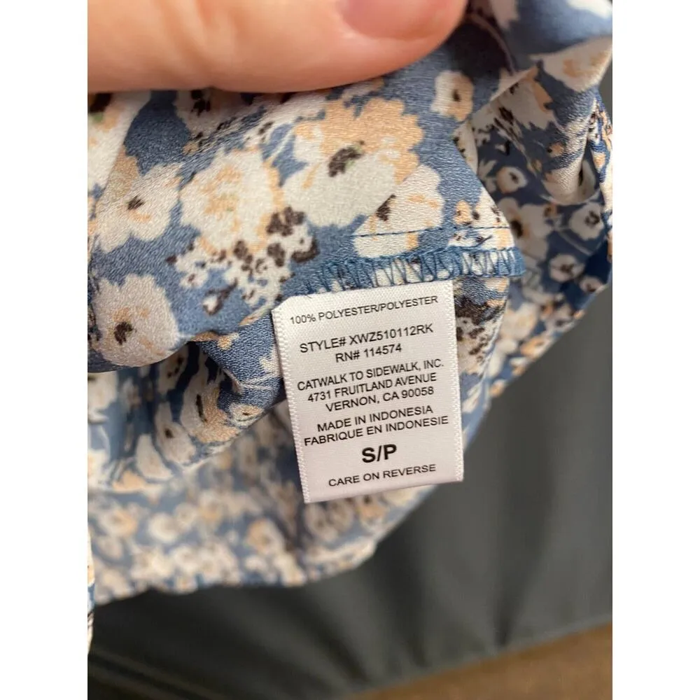 Pleione Blouse Top Womens Small Blue Floral Sleeveless Casual Hipster Preppy B67 - Image 4