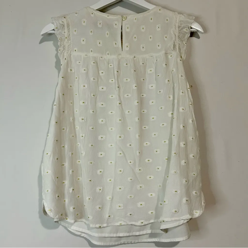 Loft Women’s Textured Layered Ruffle Sleeve Floral Blouse White Gold M P Girly - Image 10