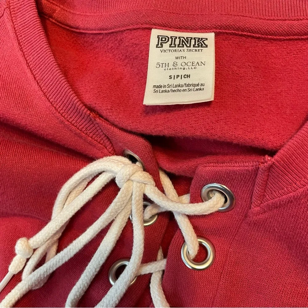 Pink Victorias Secret University of Minnesota Lace Up Oversized Sweatshirt Top S - Image 9
